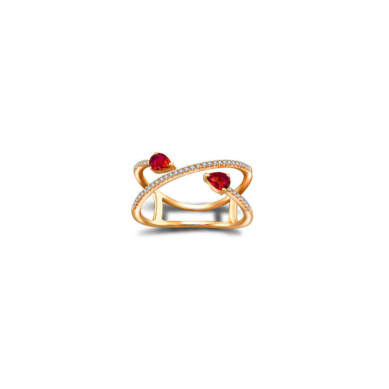 18k Gold Ruby Arrow Spiral Diamond Ring - Genevieve Collection