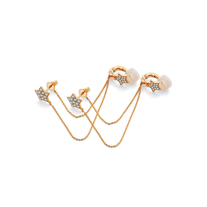 18k Gold Star Shape with Chain Diamond Ear Cuff & Earring - Genevieve Collection