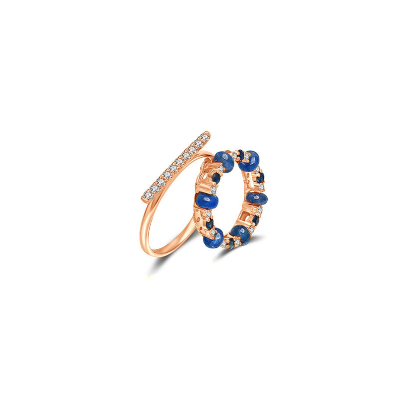 18k Gold 2 ways Beaded Sapphire and Diamond Ring - Genevieve Collection