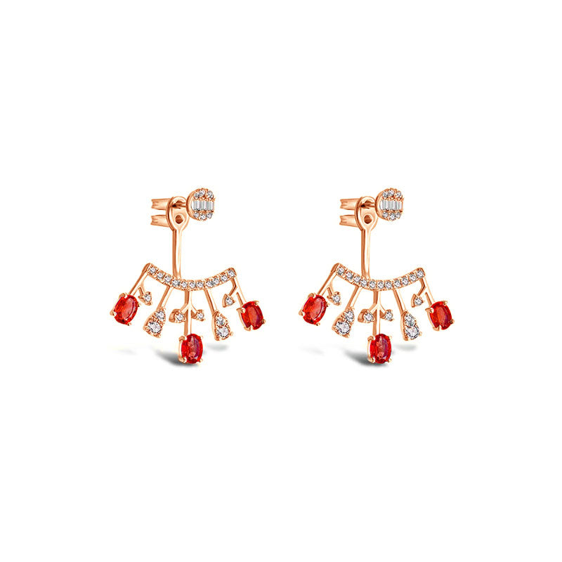 18k Gold Diamond Ear Jacket with Ruby - Genevieve Collection