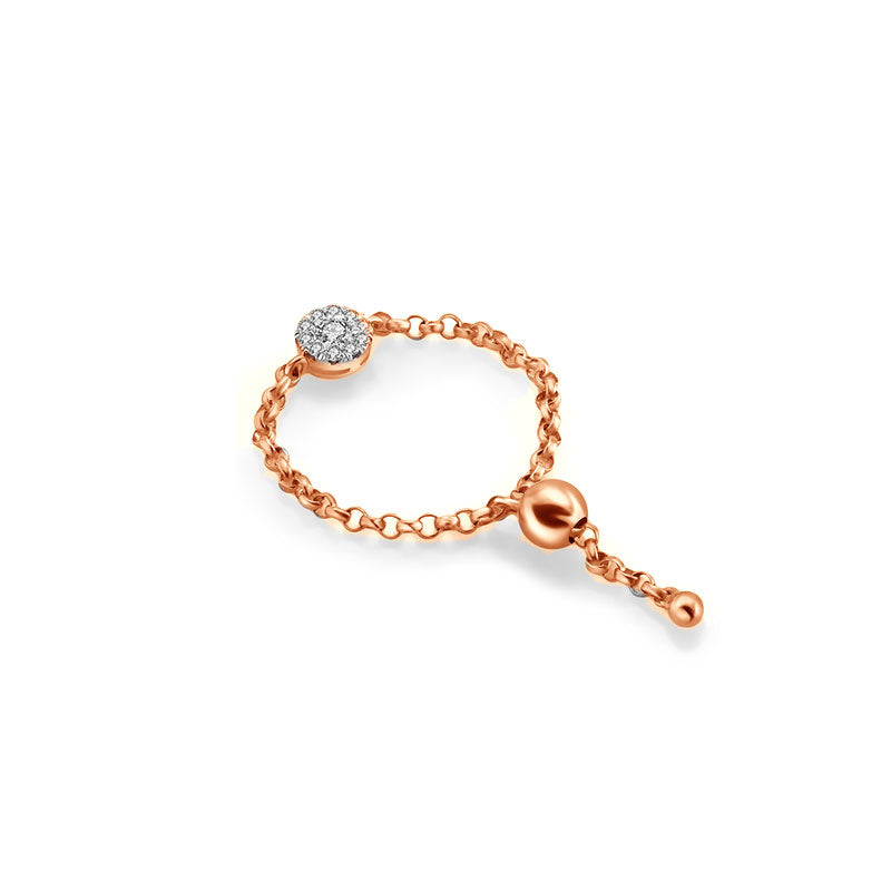18k Gold Round Shape Diamond Adjustable Chain Ring - Genevieve Collection