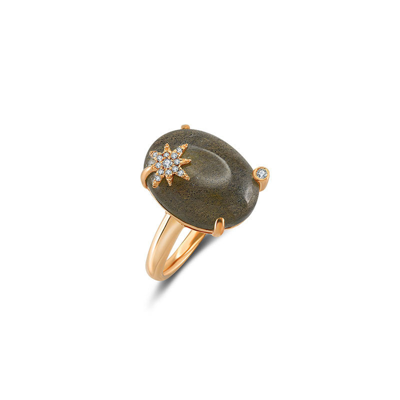 18k Gold Labradorite Diamond Ring - Genevieve Collection