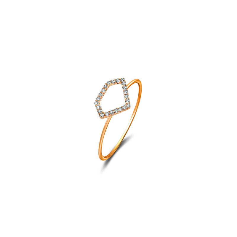 18k Gold Hollow Diamond Shape Diamond Ring - Genevieve Collection