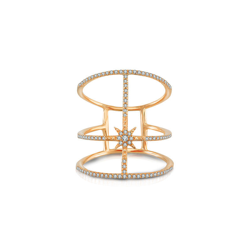 18k Gold Triple line Star Diamond Ring - Genevieve Collection