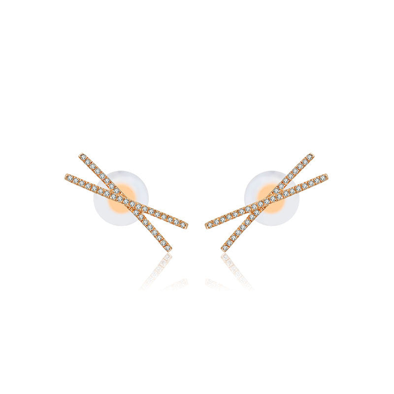 18k Gold Cross Diamond Earring - Genevieve Collection
