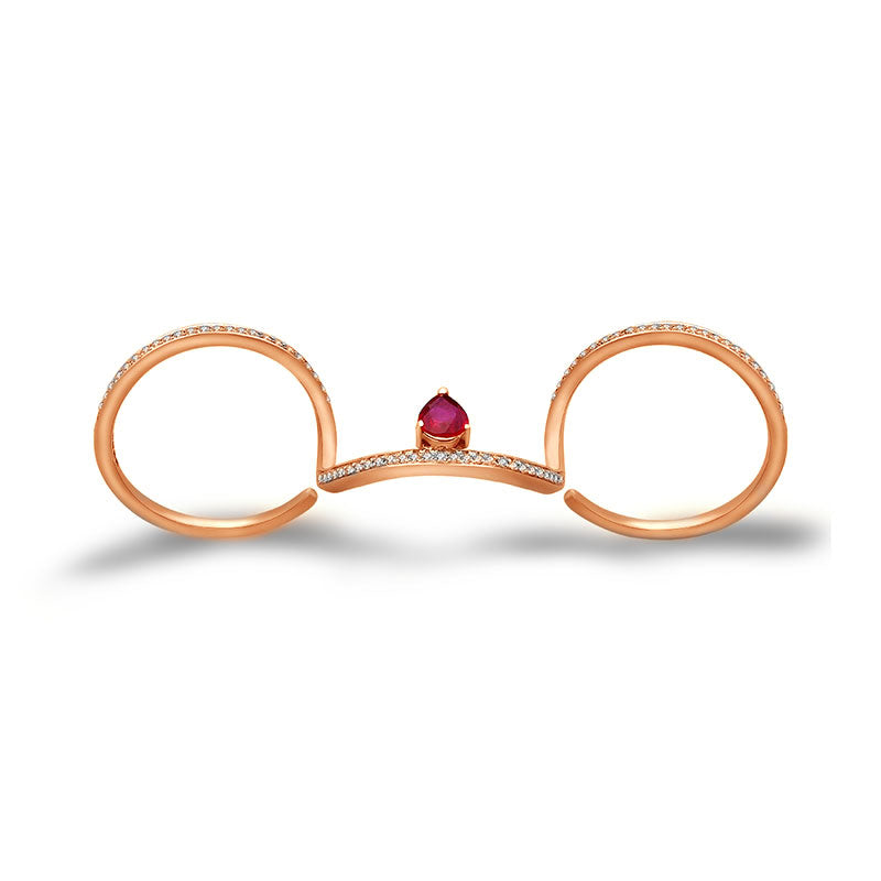 18k Gold Drop Ruby Triple Ring - Genevieve Collection