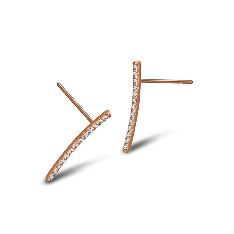 18k Gold Single Diamond Curved Bar Upward Earring - Genevieve Collection