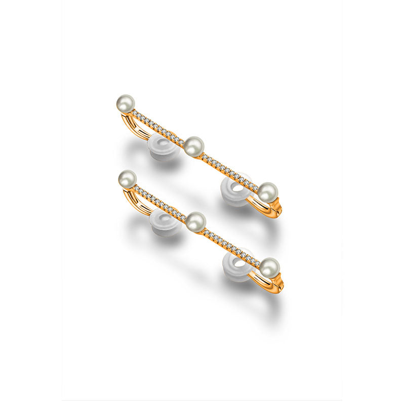18k Gold Vertical Line Diamond Ear Cuff with Pearl - Genevieve Collection