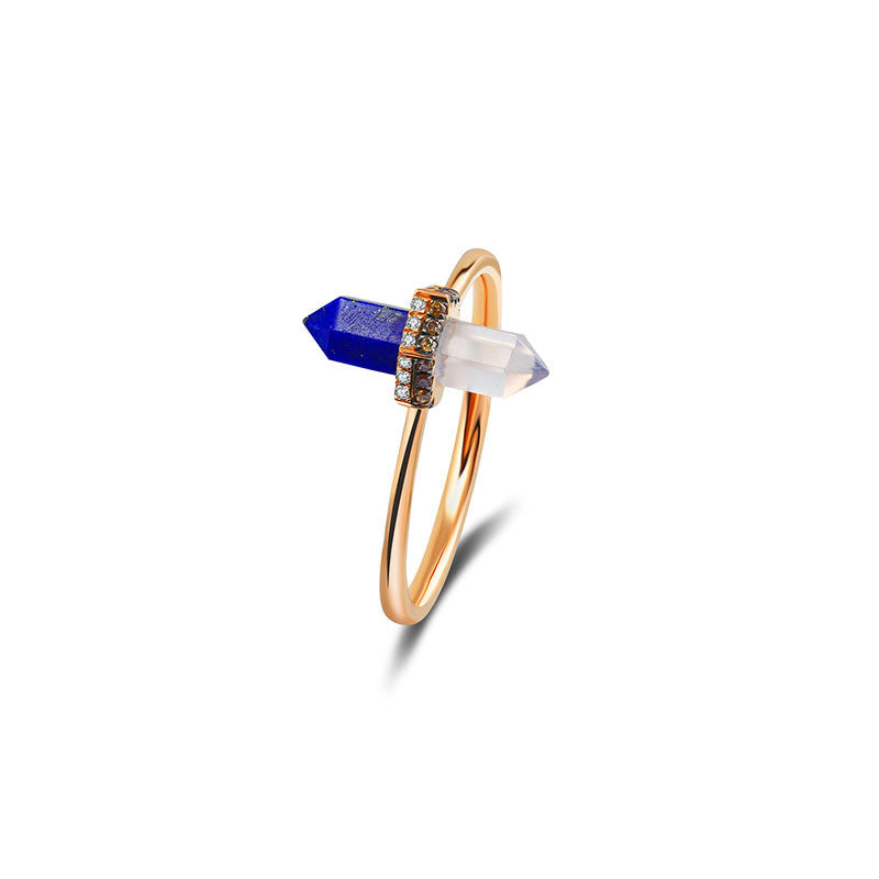 18k Gold Lapis And Quartz Diamond Ring - Genevieve Collection