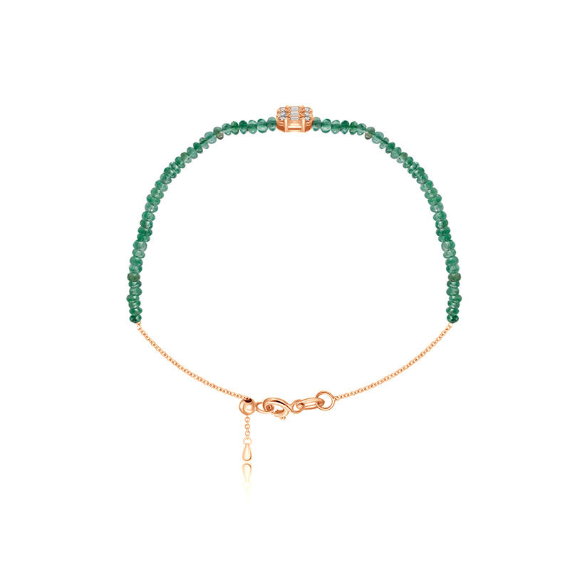 18k Gold Emerald Beaded with Square Shape Diamond Bracelet - Genevieve Collection