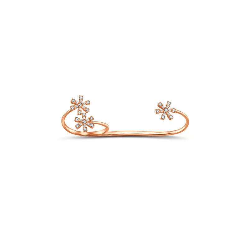 18k Gold Flower Pattern Diamond Double Ring - Genevieve Collection