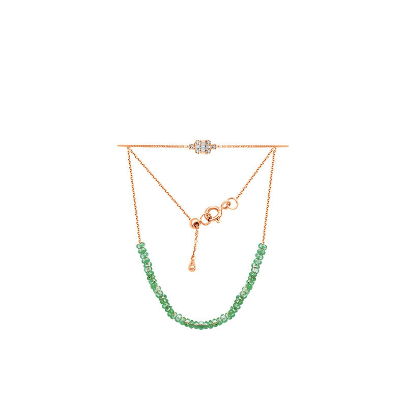 18k Gold Emerald Beaded Bracelet with Diamond Bangle - Genevieve Collection