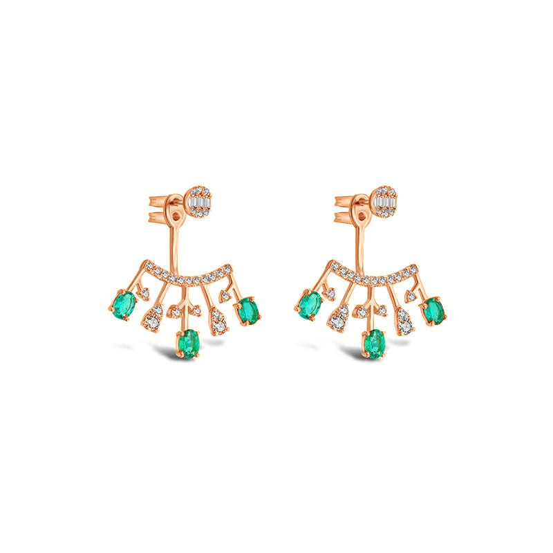 18k Gold Diamond Ear Jacket with Emerald - Genevieve Collection
