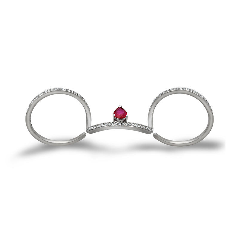 18k Gold Drop Ruby Triple Ring - Genevieve Collection