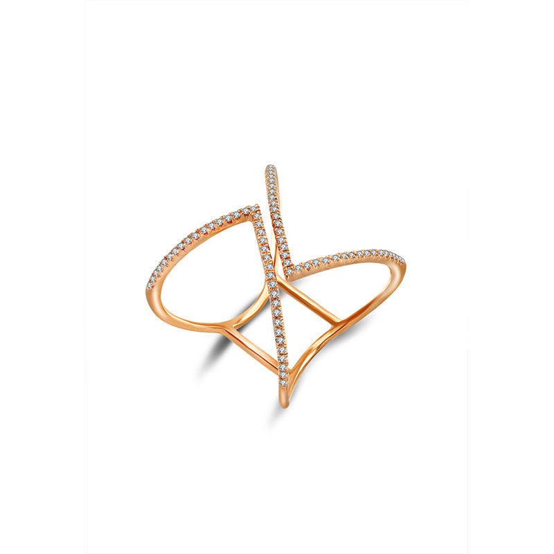 18k Gold Double Arrow Diamond Open Ring - Genevieve Collection