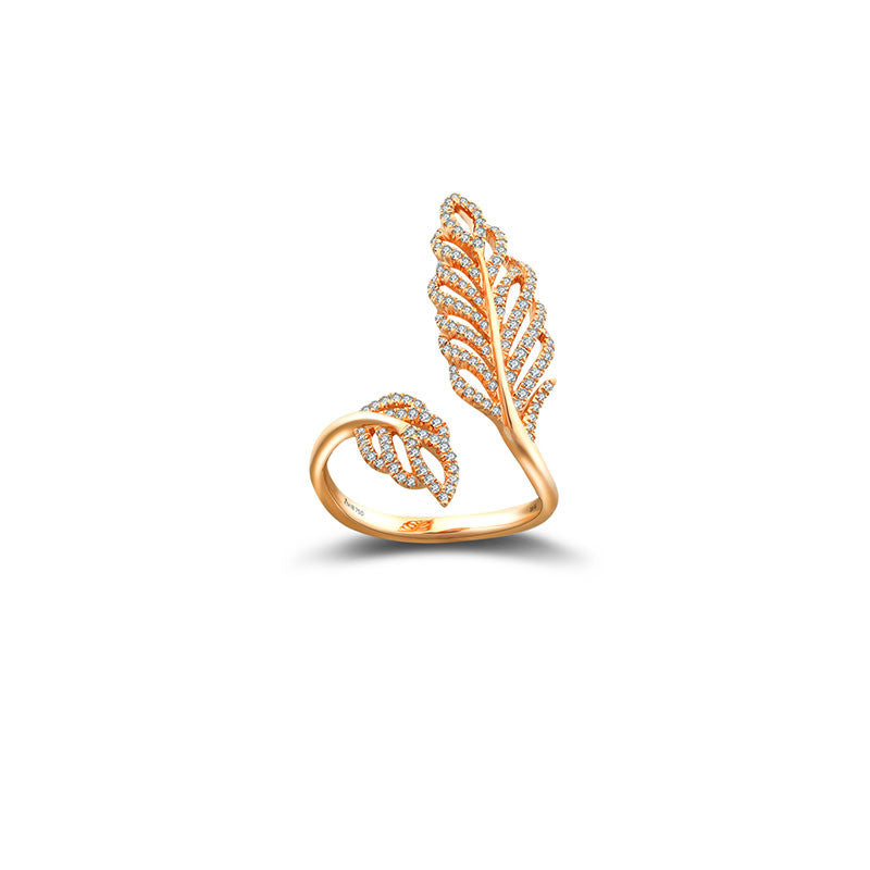 18k Gold Leaf Shape Open Diamond Ring - Genevieve Collection