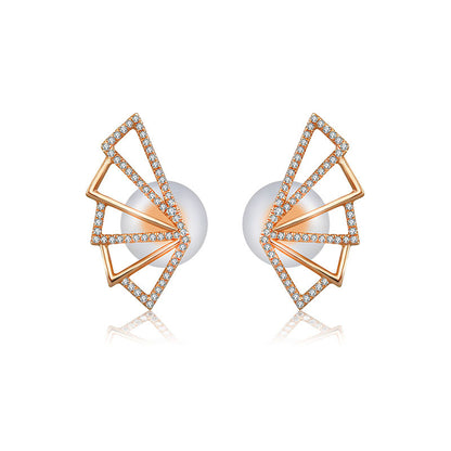 18k Gold Fan Shape Diamond Earring - Genevieve Collection