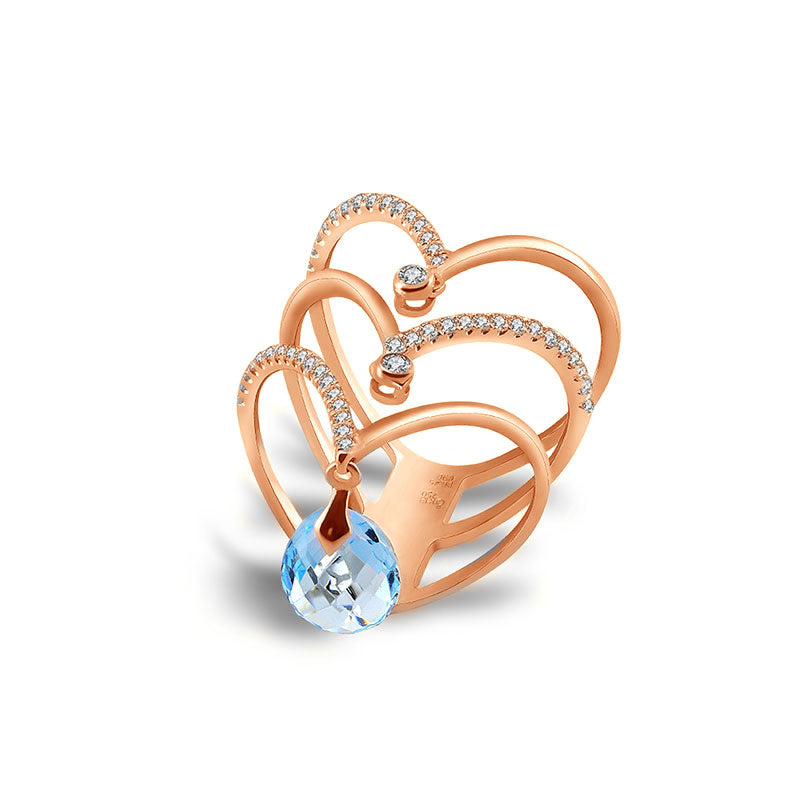 18k Gold Arrow Diamond Ring With Topaz - Genevieve Collection