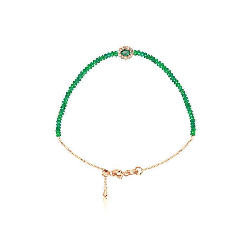18k Gold Emerald Beaded Diamond Bracelet - Genevieve Collection