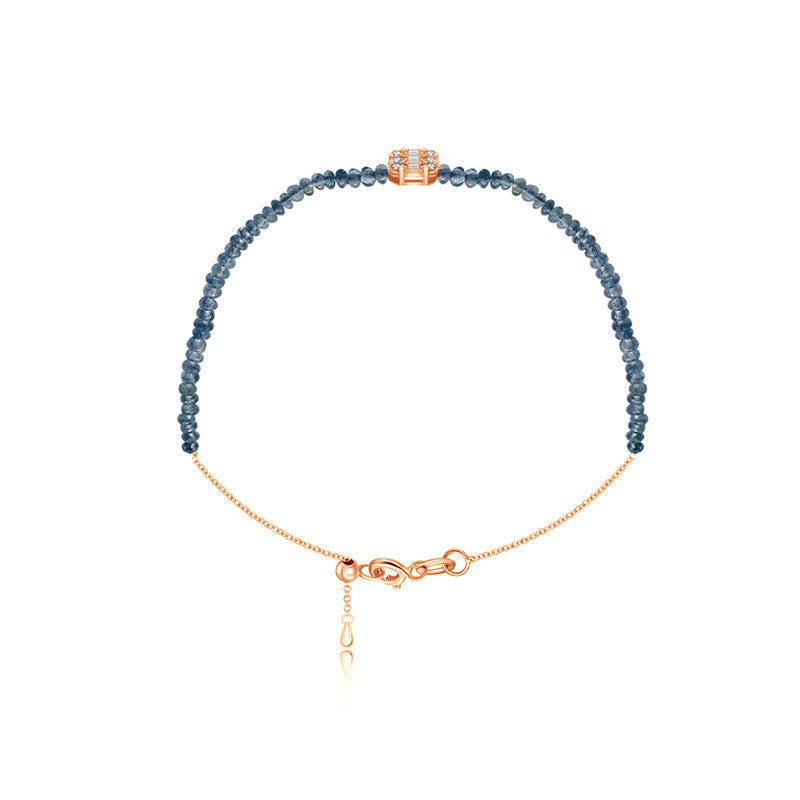 18k Gold Sapphire Beaded with Square Shape Diamond Bracelet - Genevieve Collection