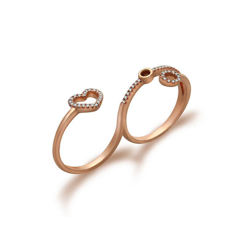 18k Gold Free Flow Heart Double Ring - Genevieve Collection