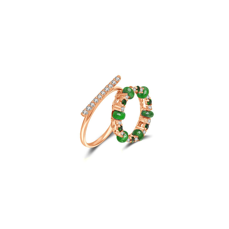18k Gold 2 ways Beaded Emerald and Diamond Ring - Genevieve Collection