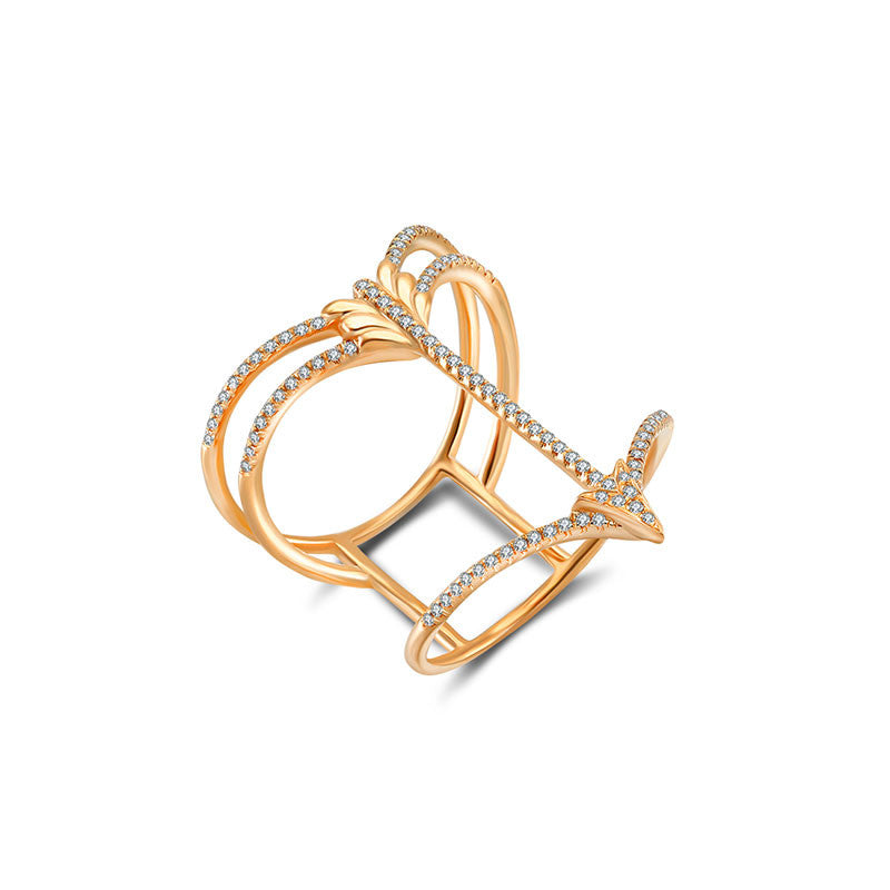 18k Gold Double Wave Arrow Diamond Ring - Genevieve Collection
