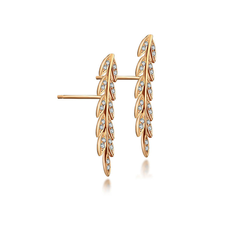 18k Gold Diamond Greek Leaf Upward Earring - Genevieve Collection