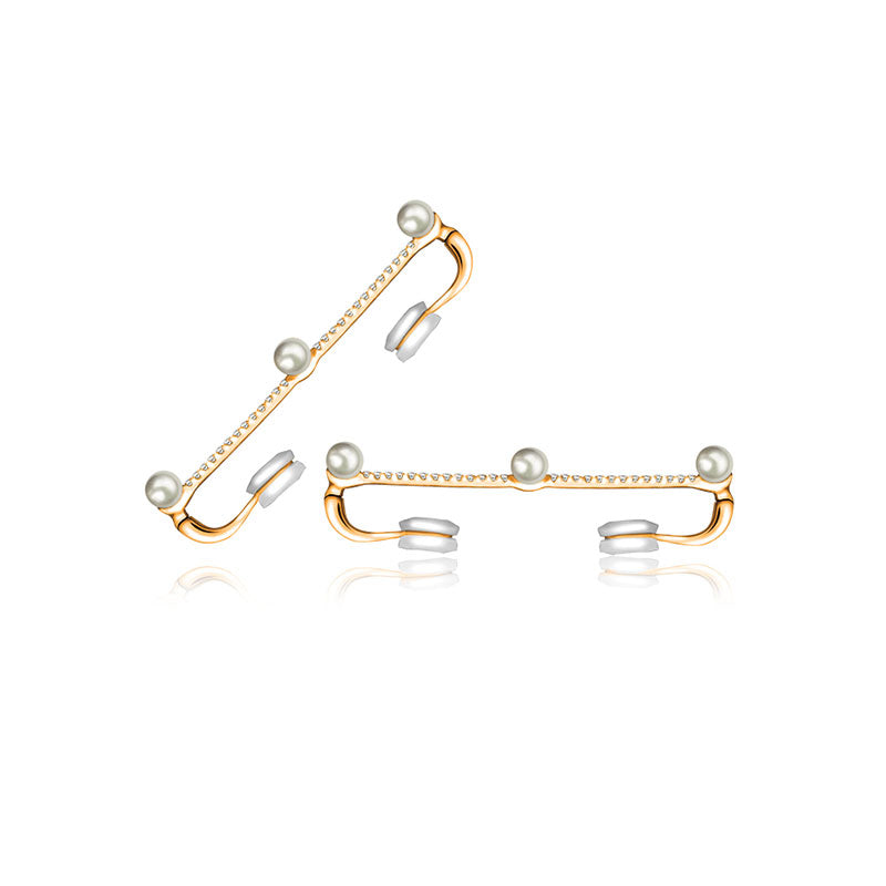 18k Gold Vertical Line Diamond Ear Cuff with Pearl - Genevieve Collection