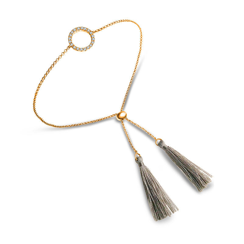18k Gold Round Shape Diamond Bracelet with Gray Tassel - Genevieve Collection