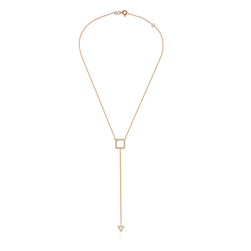 18k Gold Hollow Square Dangling Diamond Necklace - Genevieve Collection