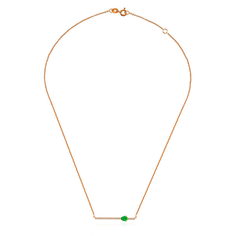 18k Gold Line Diamond Necklace with Drop Shape Emerald - Genevieve Collection
