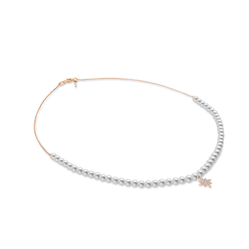 18k Gold Star Shape Diamond & Pearl Necklace - Genevieve Collection