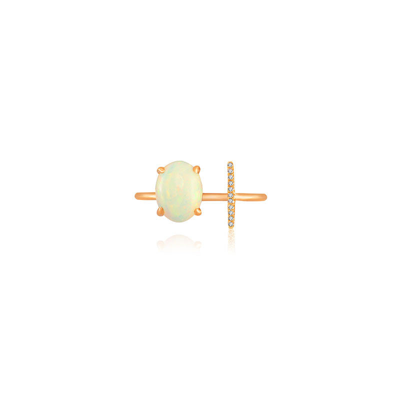 18k Gold Opal Open Diamond Ring With Vertical Line Shape - Genevieve Collection