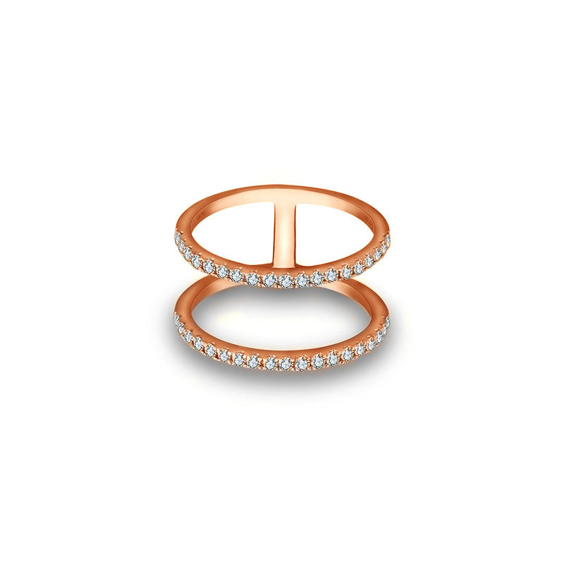 18k Gold Double Line Diamond Ring - Genevieve Collection