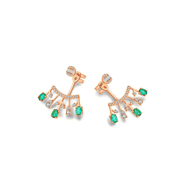 18k Gold Diamond Ear Jacket with Emerald - Genevieve Collection
