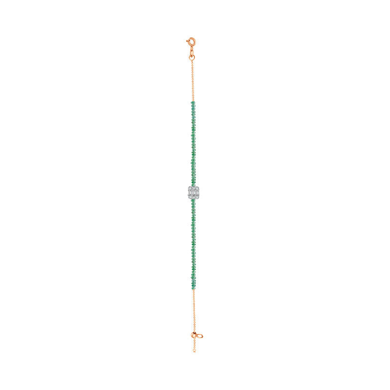 18k Gold Emerald Beaded with Square Shape Diamond Bracelet - Genevieve Collection