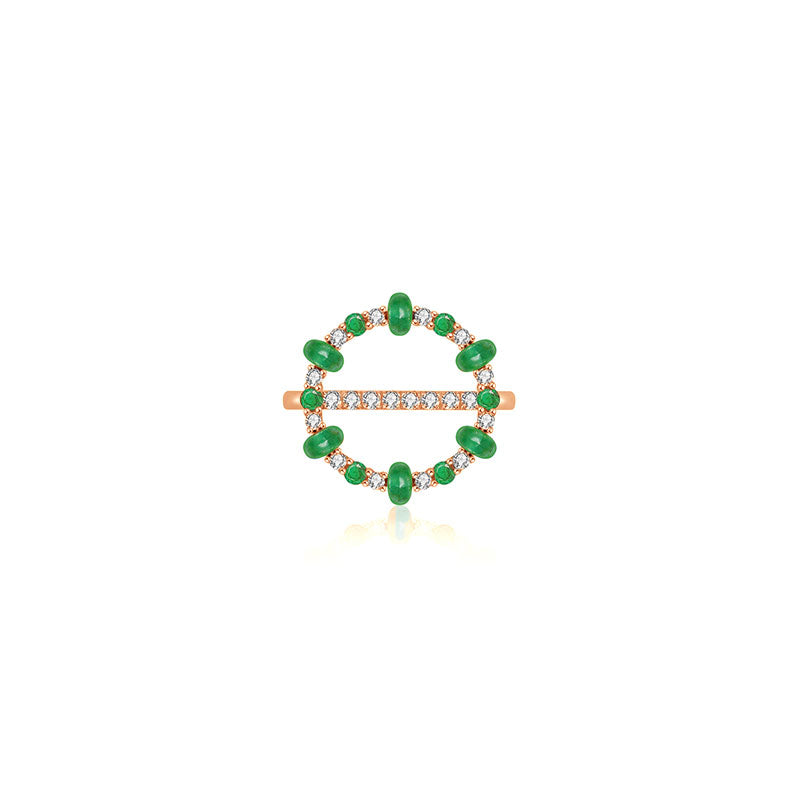 18k Gold 2 ways Beaded Emerald and Diamond Ring - Genevieve Collection
