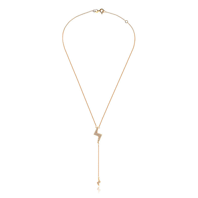 18k Gold Lightning Bolt Dangling Diamond Necklace - Genevieve Collection