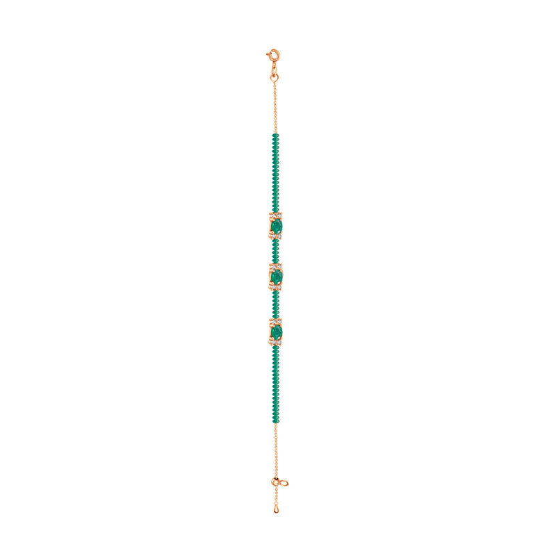 18k Gold Triple Emerald Diamond Bracelet with Beaded Emerald - Genevieve Collection