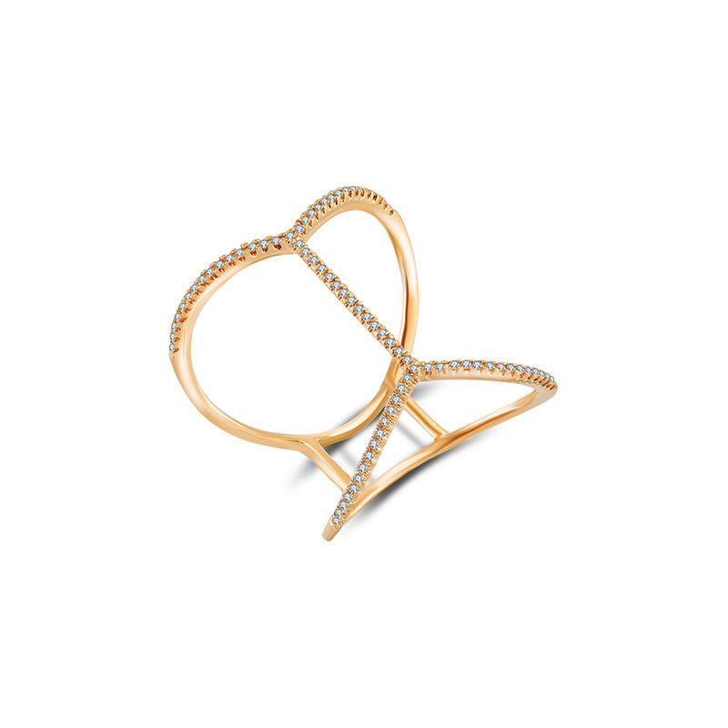 18k Gold Double Wave Line Diamond Ring - Genevieve Collection