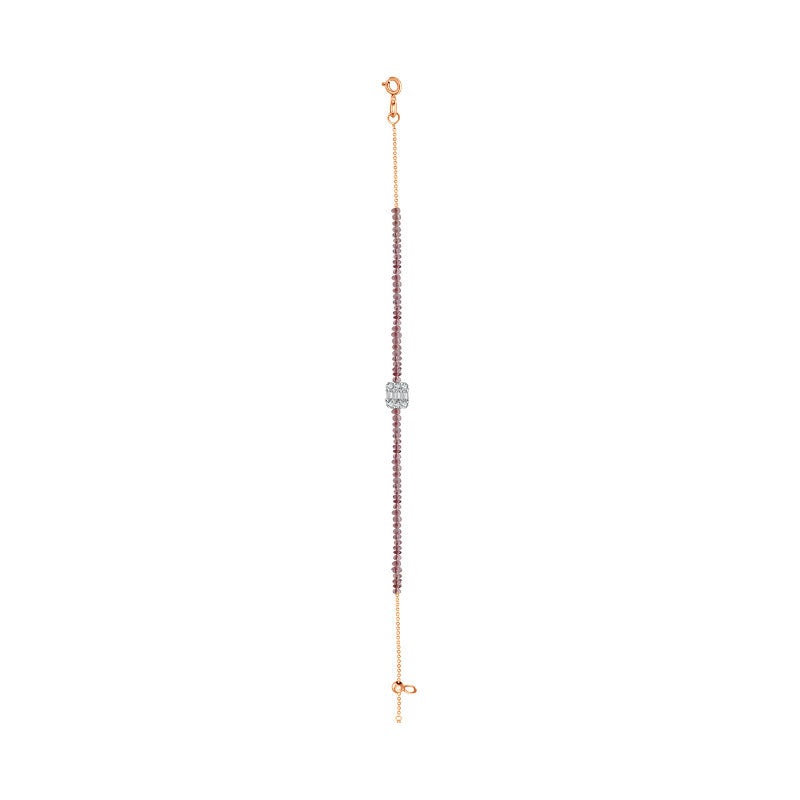 18k Gold Ruby Beaded with Square Shape Diamond Bracelet - Genevieve Collection