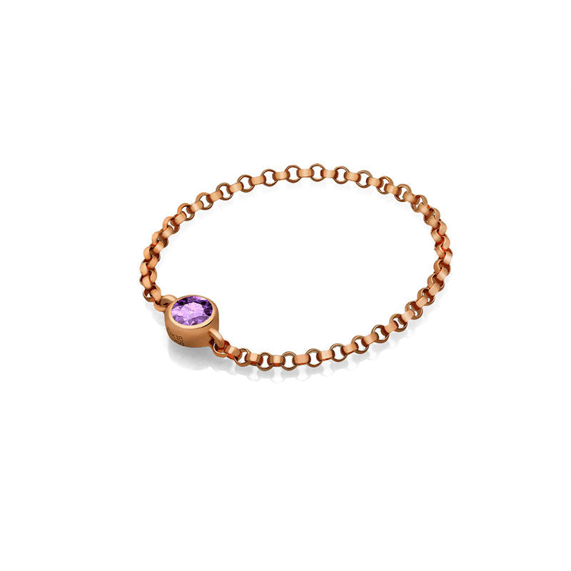 18k Gold June Birthstone Light Amethyst Chain Ring - Genevieve Collection
