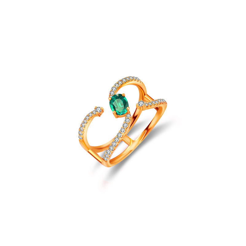 18k Gold Single Emerald Connected Diamond Ring - Genevieve Collection