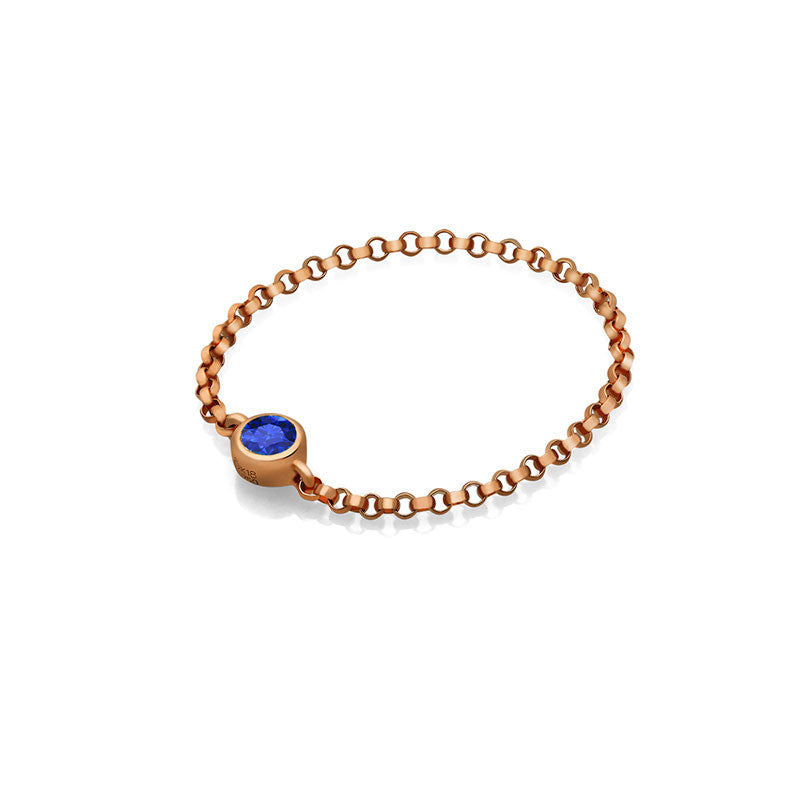 18k Gold September Birthstone Sapphire Chain Ring - Genevieve Collection