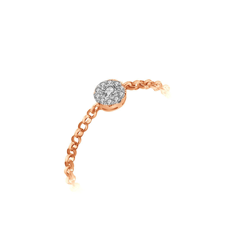 18k Gold Round Shape Diamond Adjustable Chain Ring - Genevieve Collection