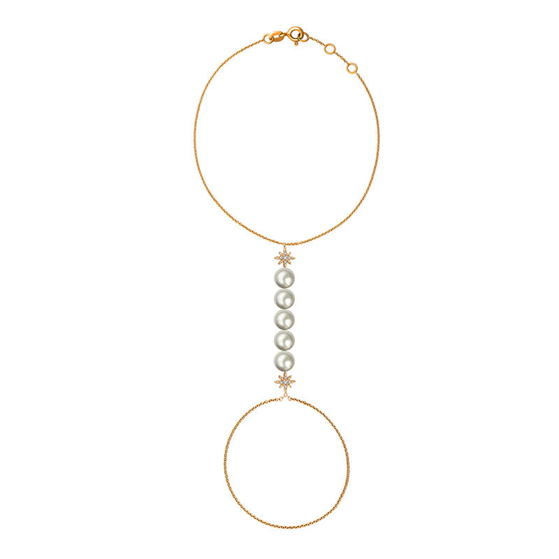 18k Gold Star Shape with Line Pearl 2 Way Diamond Bracelet - Genevieve Collection