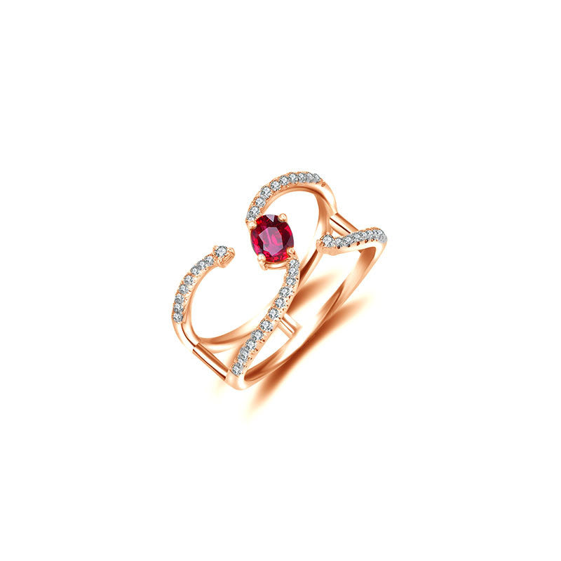 18k Gold Single Ruby Connected Diamond Ring - Genevieve Collection