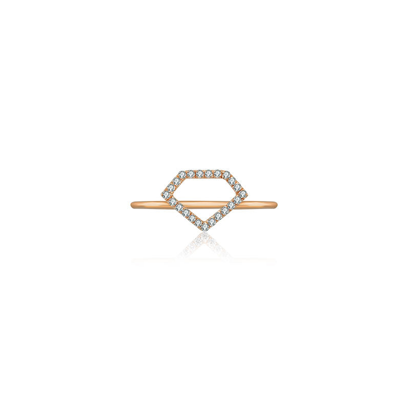 18k Gold Hollow Diamond Shape Diamond Ring - Genevieve Collection