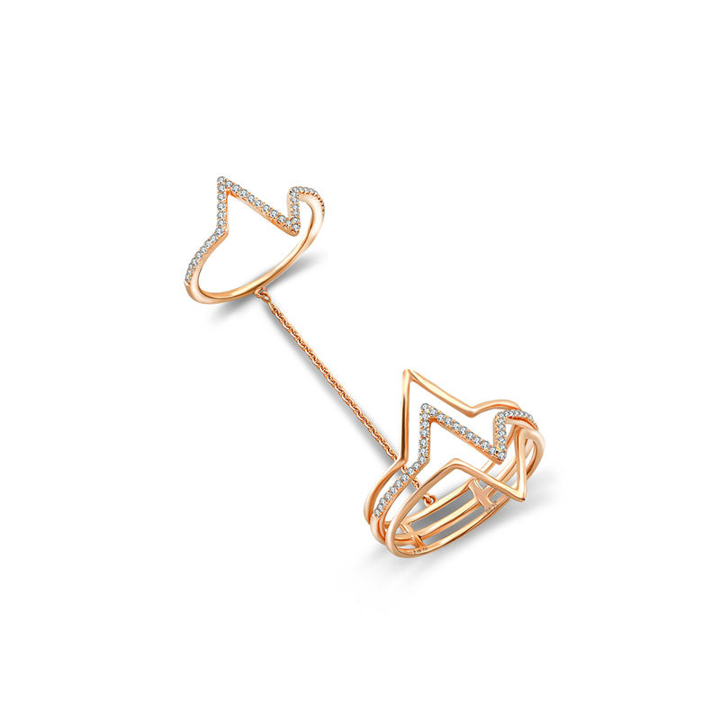 18k Gold Zigzag Connection Diamond Ring - Genevieve Collection